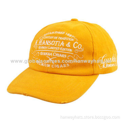 6-panel yellow wash caps with embroideryNew
